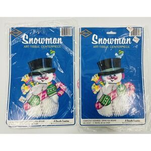 Pair of Vintage NOS Beistle Snowman Honeycomb Art Tissue Centerpieces Decoration